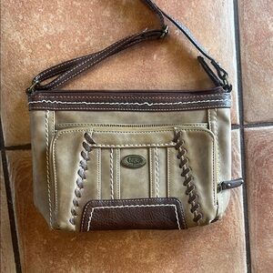 Beige and Brown Crossbody Bag with Contrast Trim